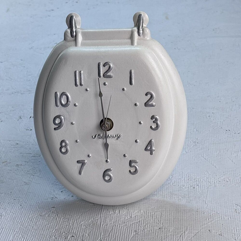 Johnny Toilet Seat Wall Clock White Ceramic Novelty Bathroom Decor Gag Vintage